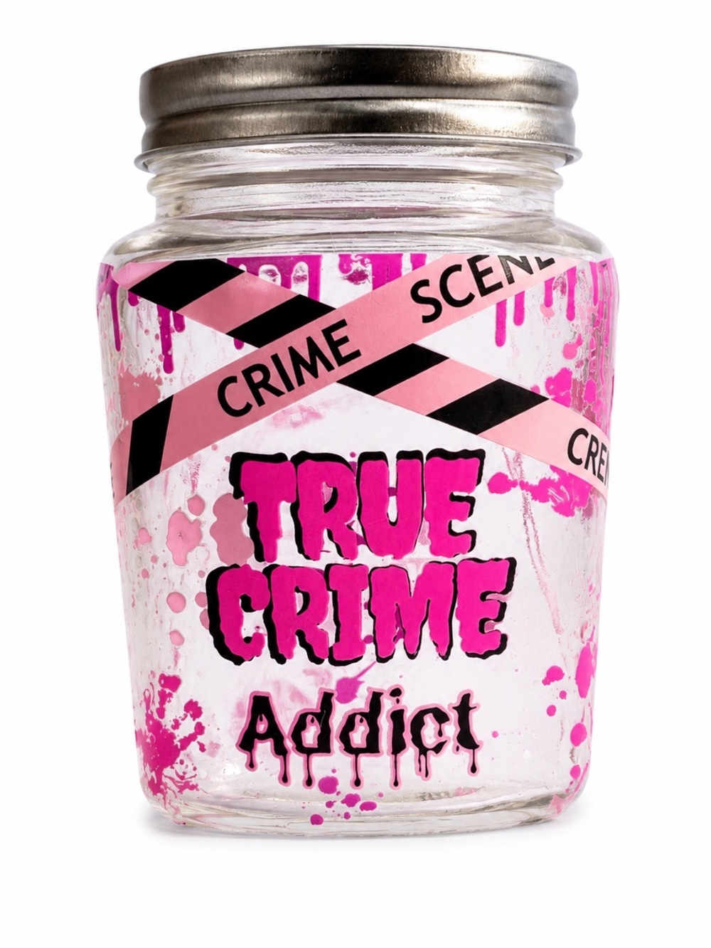 True Crime Addict Pink Graphic Glass Jar